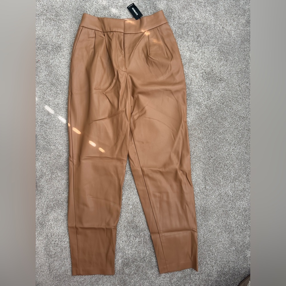 Express Faux Leather Light Brown High Waisted Pants